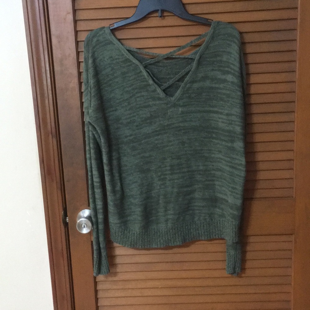Green cross-back marled sweater L